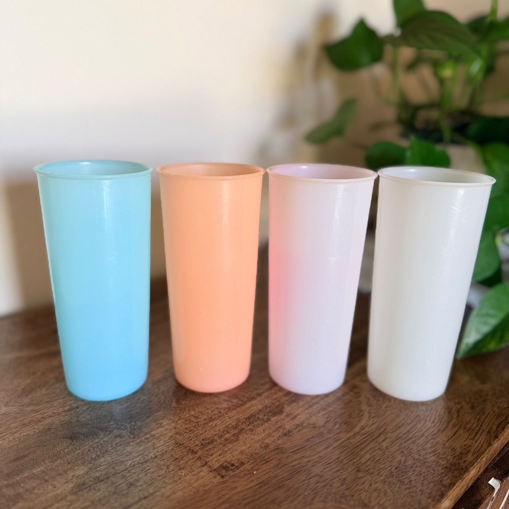 Vintage Tupperware Pastel Frosted Tumblers 115 Set of 4 USA Retro Mid Century